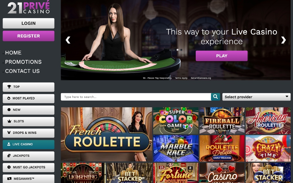 21 prive live casino