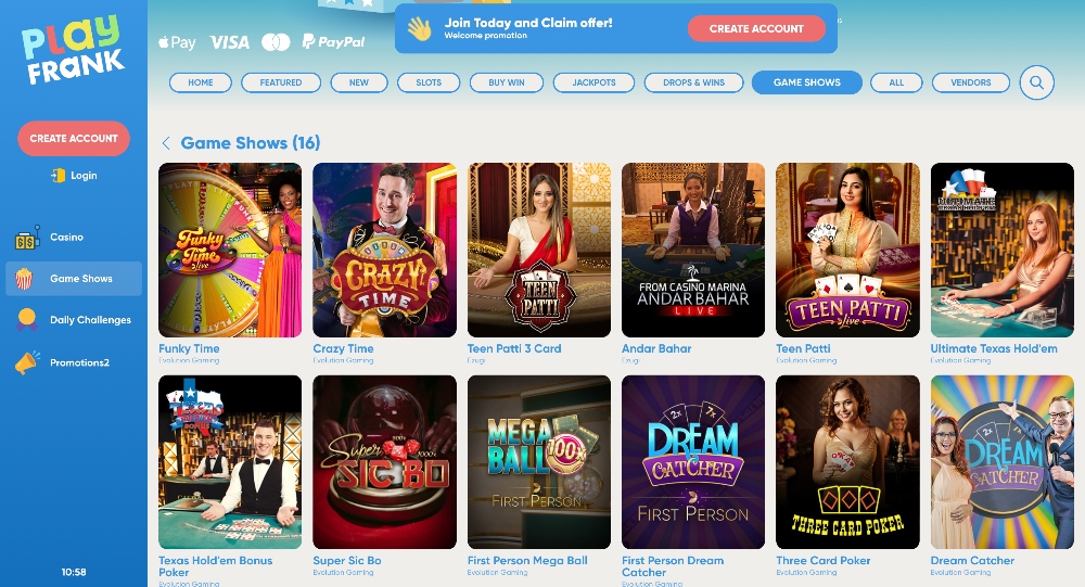 playfrank casino games